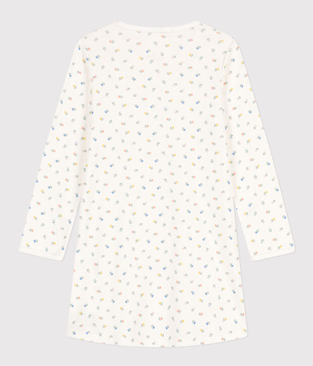 Chemise de nuit fleurs en coton petite fille blanc/multicouleur
