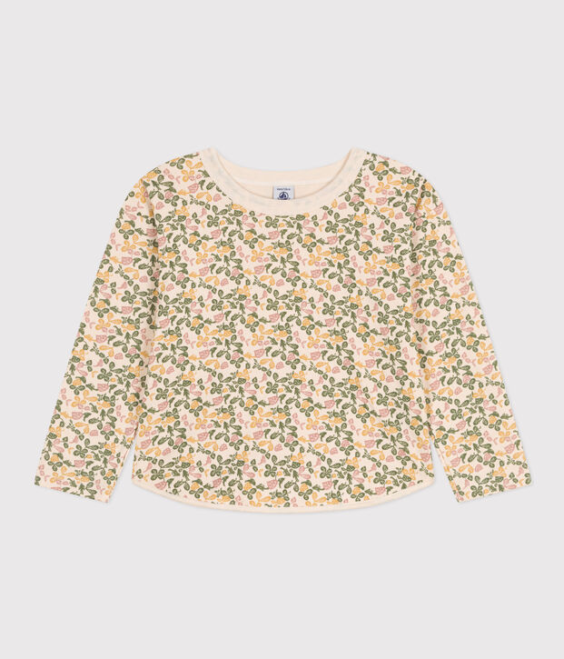 Tee-shirt manches longues imprim&eacute; en tubique enfant fille &eacute;cru/multicouleur