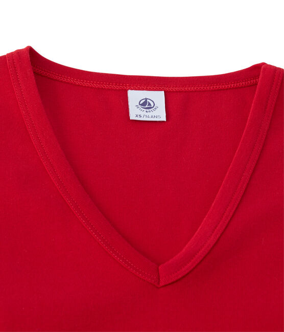 T-shirt femme manches longues col V rouge Mars