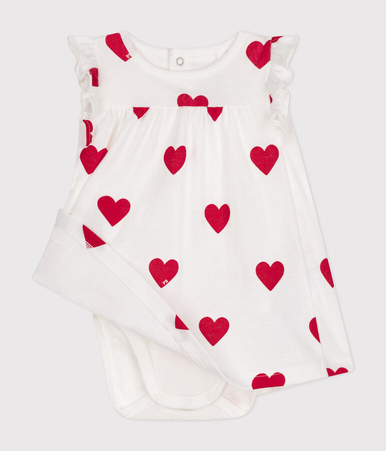 Robe body imprim&eacute;e coeur en coton bio b&eacute;b&eacute; blanc MARSHMALLOW/rouge TERKUIT