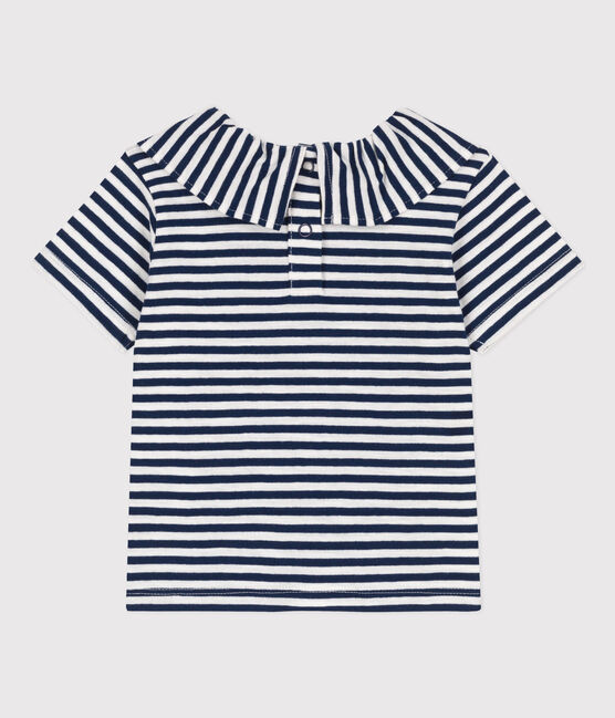 Blouse manches courtes bébé en jersey flammé rayé bleu MEDIEVAL/blanc MARSHMALLOW