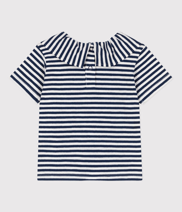 Blouse manches courtes b&eacute;b&eacute; en jersey flamm&eacute; ray&eacute; bleu/blanc