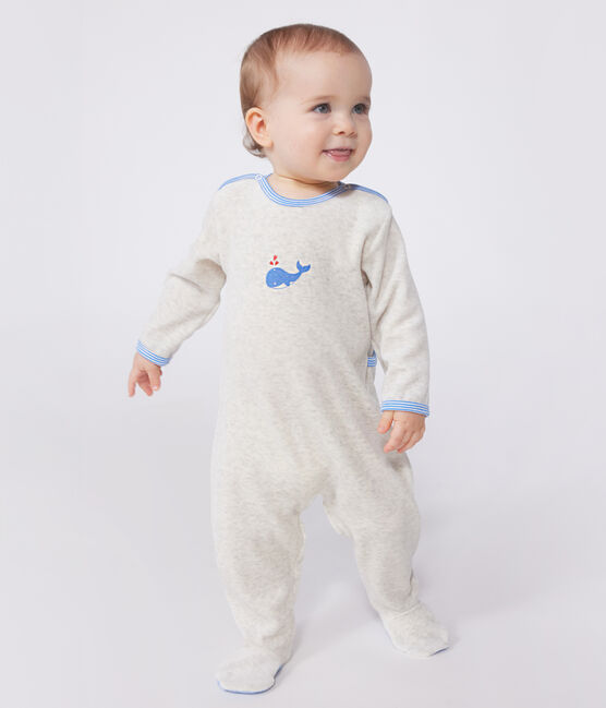 Pyjama bébé en velours ouverture au dos beige MONTELIMAR CHINE