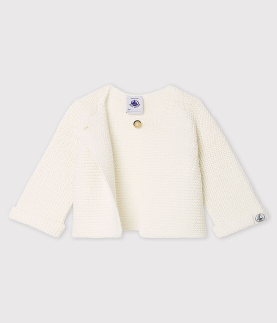Cardigan en tricot de coton biologique bébé blanc MARSHMALLOW