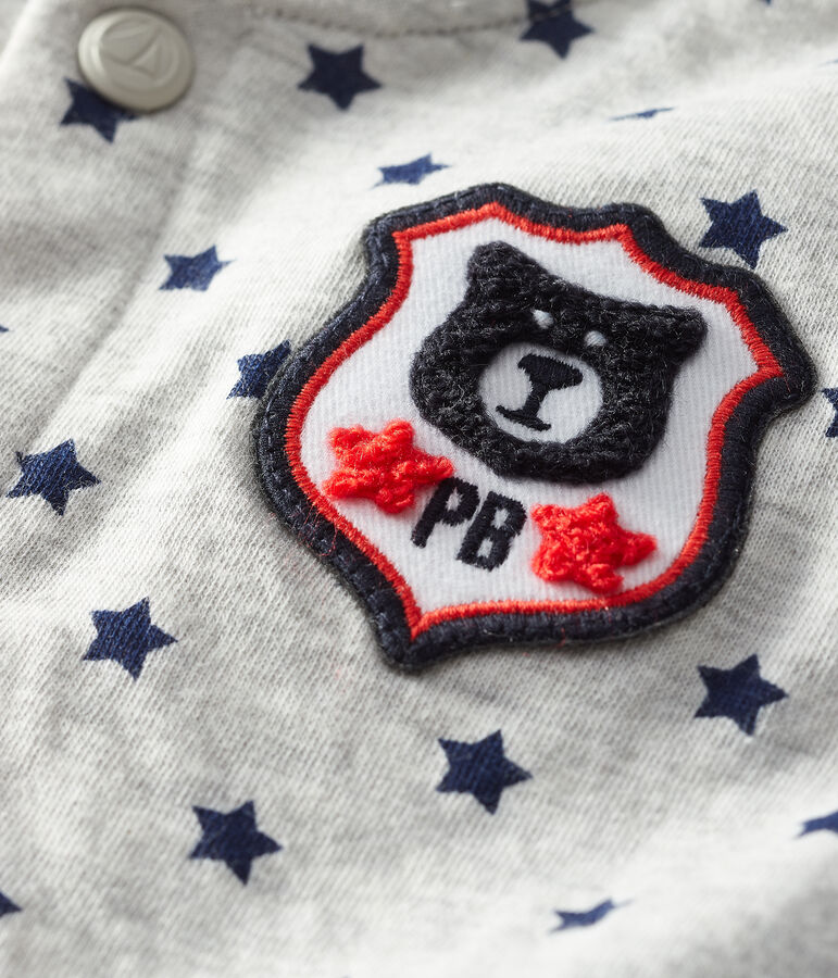 Cardigan b&eacute;b&eacute; gar&ccedil;on en tubique imprim&eacute; gris/bleu