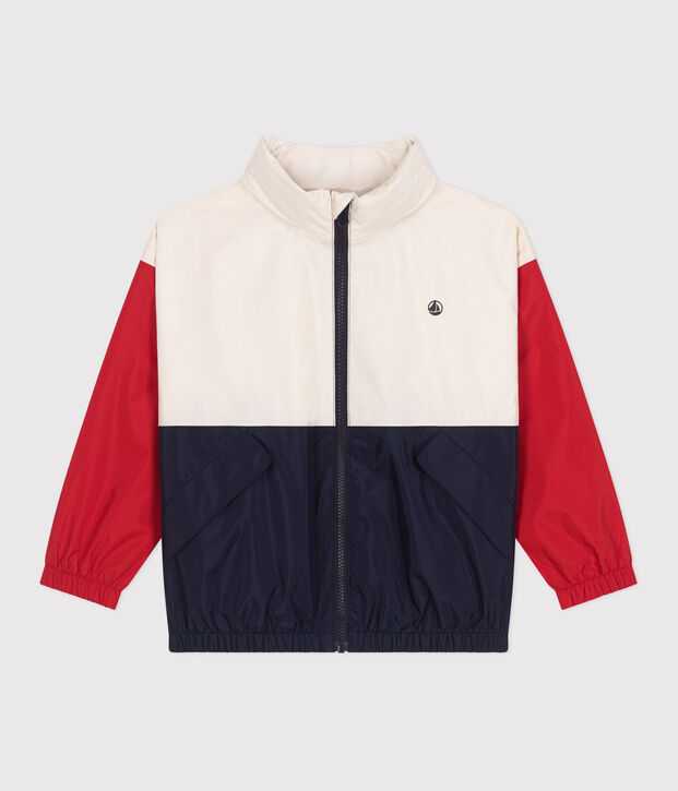 Coupe-vent enfant avec capuche r&eacute;tractable &eacute;cru/multicouleur