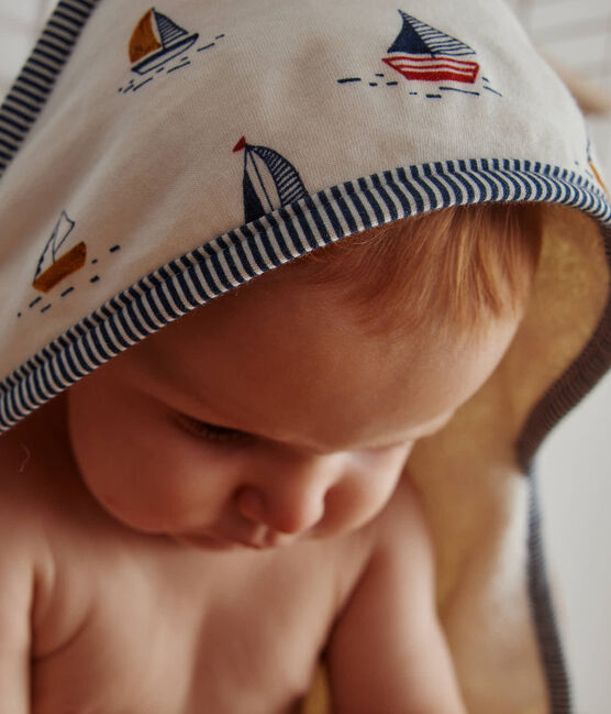 Carré de bain et gant bébé imprimé marin blanc MARSHMALLOW/bleu MEDIEVAL/ MULTICO