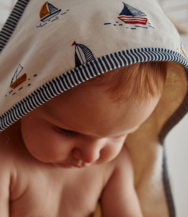 Carr&eacute; de bain et gant b&eacute;b&eacute; imprim&eacute; marin blanc/bleu/multicouleur