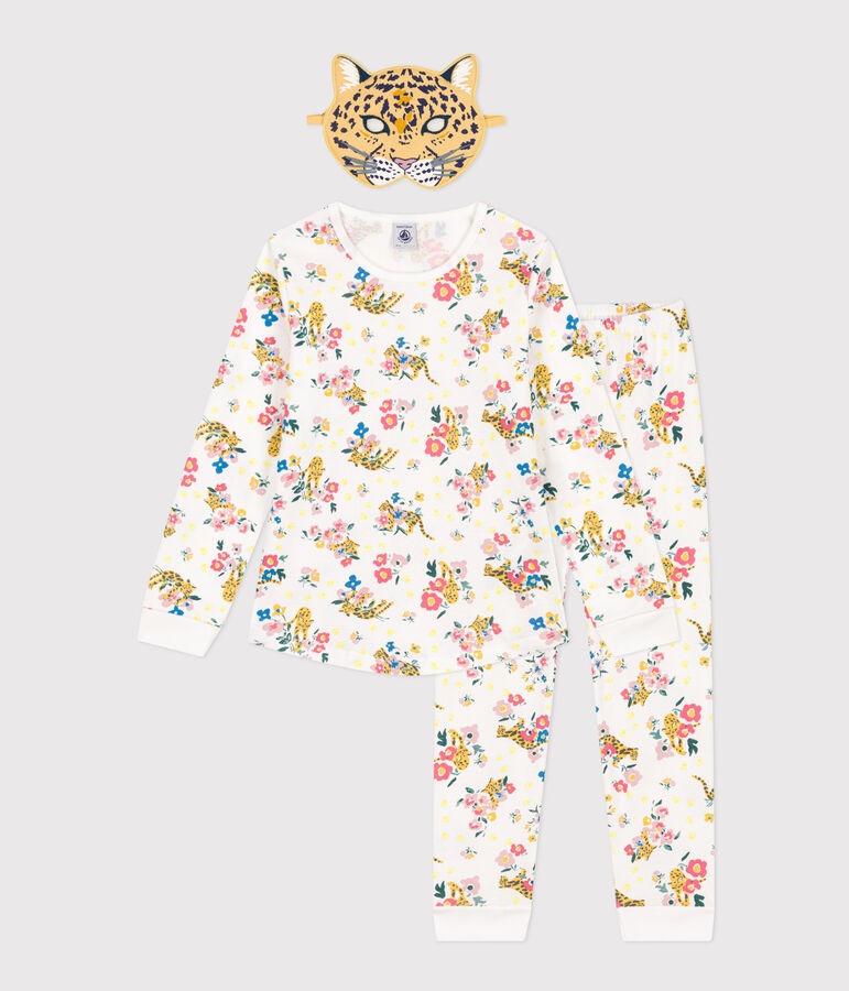 Pyjama d&eacute;guisement phosphorescent imprim&eacute; avec masque panth&egrave;re en coton enfant blanc MARSHMALLOW/blanc MULTICO