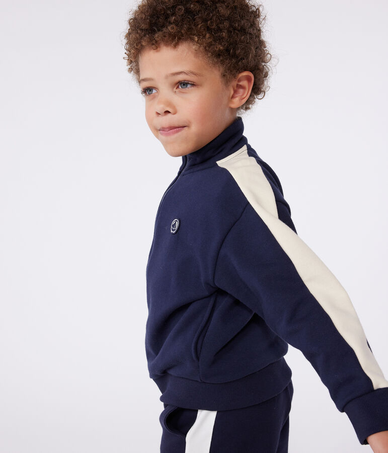 Sweatshirt zipp&eacute; col montant enfant en coton uni bleu SMOKING
