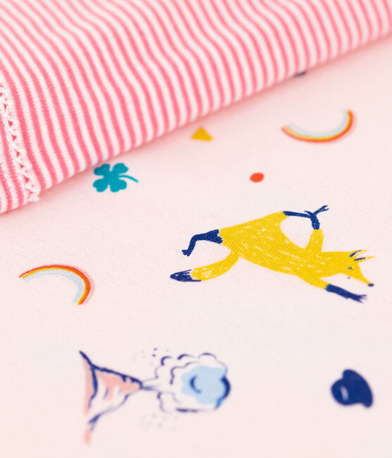 Pyjacourt imprimé animaux yoga petite fille en coton rose FLEUR/blanc MULTICO