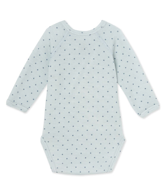 Body naissance bébé garçon manches longues laine et coton bleu FRAICHEUR/gris TEMPETE
