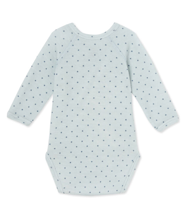 Body naissance b&eacute;b&eacute; gar&ccedil;on manches longues laine et coton bleu/gris