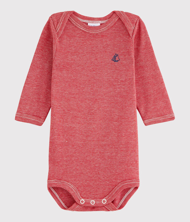 Body manches longues b&eacute;b&eacute; fille-gar&ccedil;on rouge/blanc