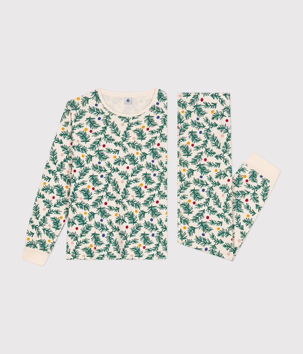 Pyjama en coton imprim&eacute; sapin de No&euml;l femme &eacute;cru/multicouleur