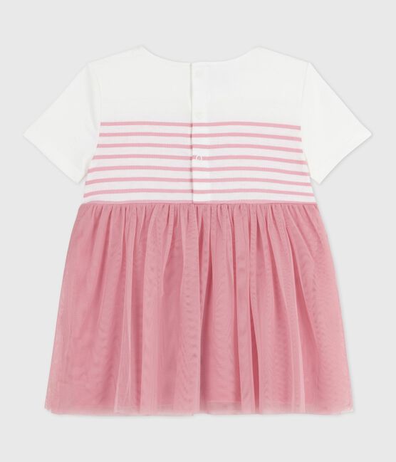 Robe bébé coton et tulle manches courtes, haut rayé blanc MARSHMALLOW/rose CHARME