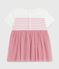 Robe bébé coton et tulle manches courtes, haut rayé blanc MARSHMALLOW/rose CHARME