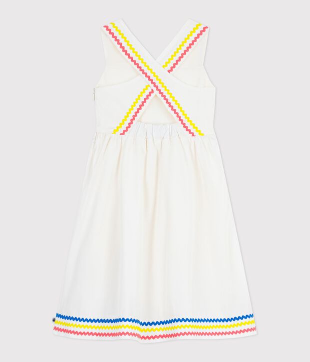 Robe longue &agrave; bretelles enfant en coton blanc