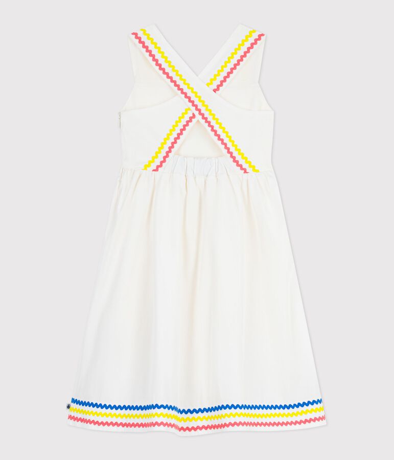 Robe longue &agrave; bretelles enfant en coton blanc