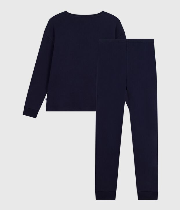 Pyjama uni en coton femme bleu marine