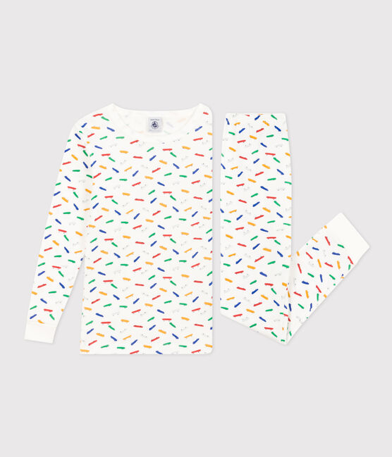 Pyjama ajusté en coton imprimé skateboard enfant blanc MARSHMALLOW/blanc MULTICO