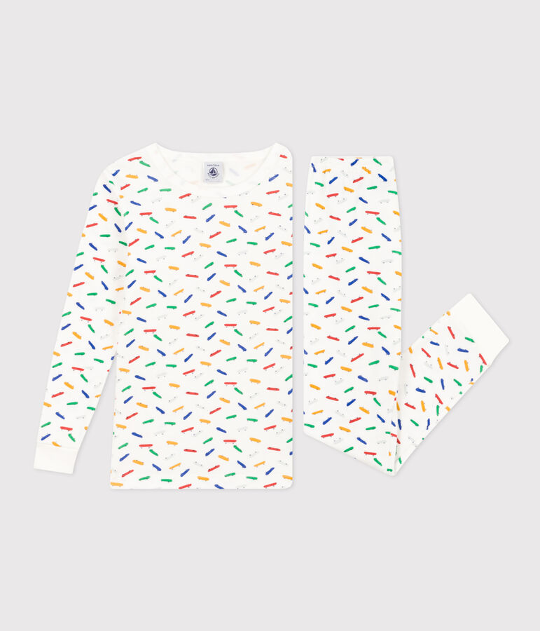 Pyjama ajust&eacute; en coton imprim&eacute; skateboard enfant blanc MARSHMALLOW/blanc MULTICO