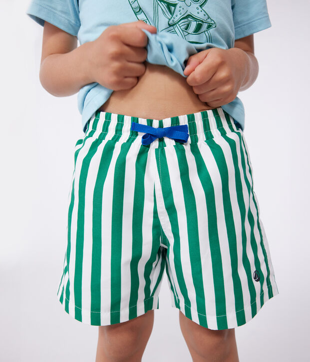 Short de bain enfant &agrave; rayures vert/vert