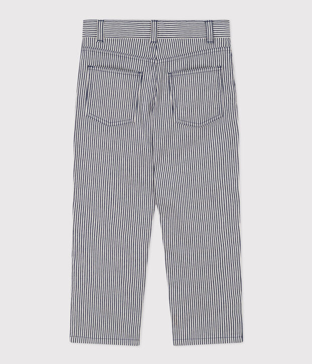 Pantalon en toile de coton ray&eacute; enfant gar&ccedil;on bleu/blanc