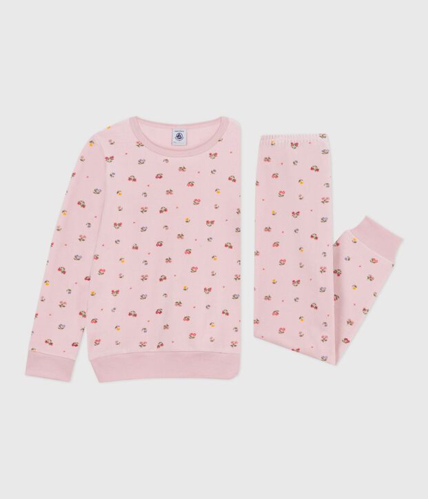 Pyjama enfant en velours imprim&eacute; fleurs rose/multicouleur