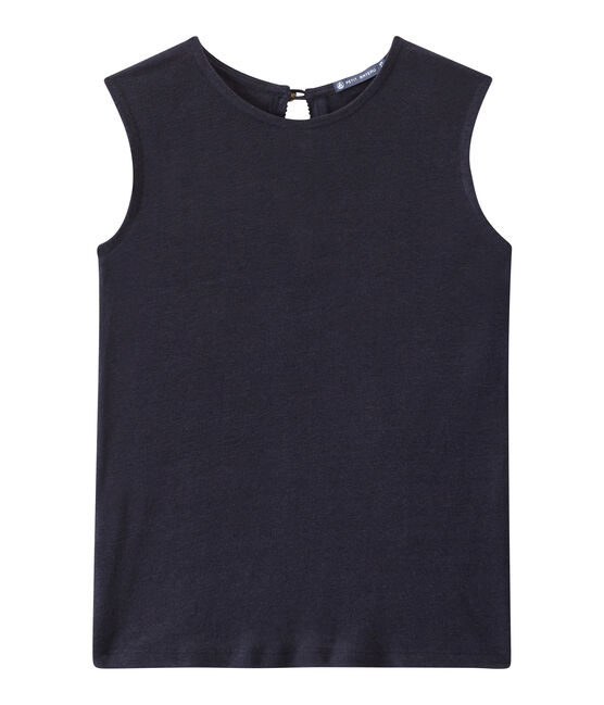Top femme sans manches en lin bleu SMOKING
