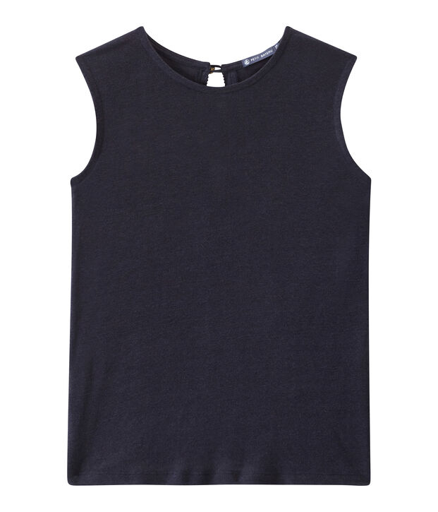 Top femme sans manches en lin bleu
