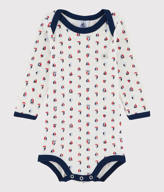 Body manches longues bébé garçon blanc MARSHMALLOW/bleu MEDIEVAL