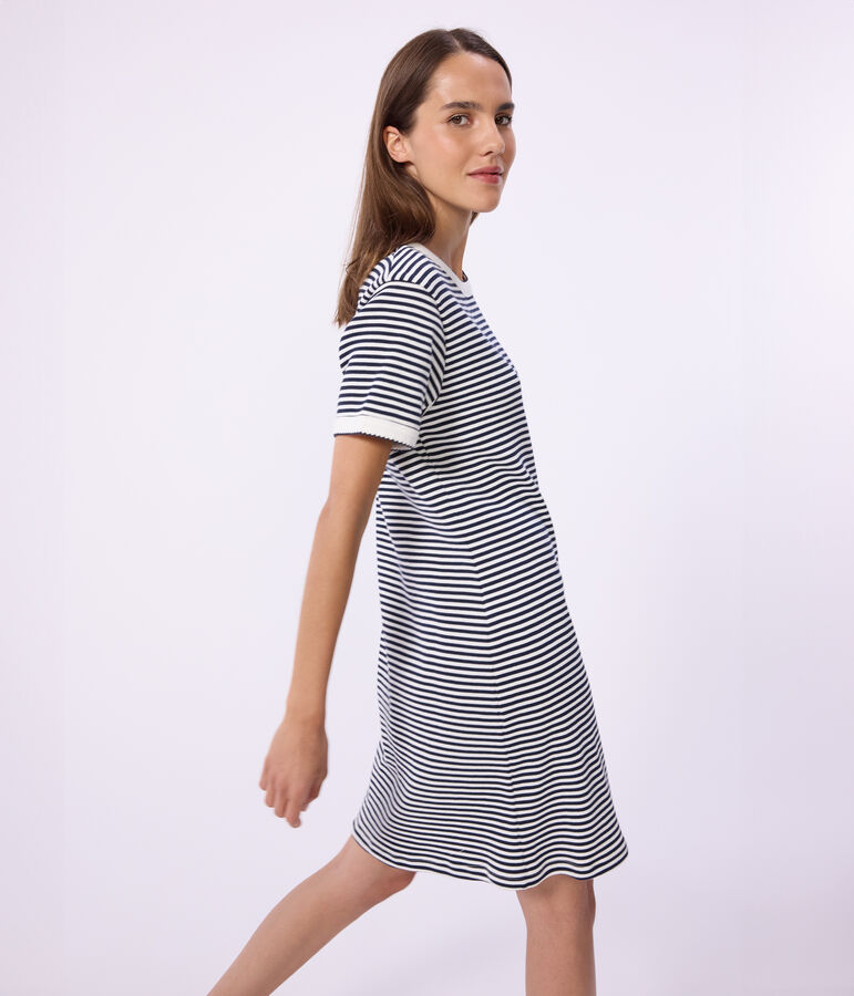 Robe courte femme en coton bleu/blanc