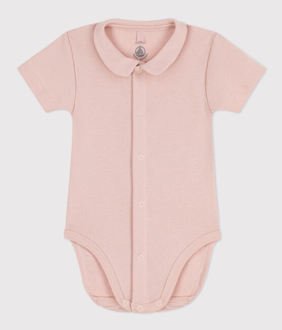 Body manches courtes à col en coton bébé rose SALINE