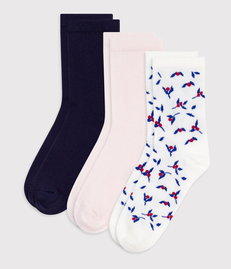 3 paires de chaussettes enfant en coton imprim&eacute; fleurs variante 1