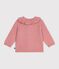 Cardigan b&eacute;b&eacute; en tricot laine et coton uni &agrave; col rose