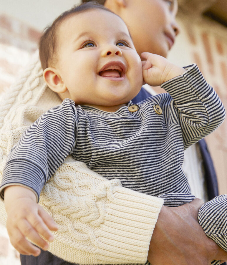 Ensemble 2 pi&egrave;ces b&eacute;b&eacute; en velours en coton bleu SMOKING/blanc MARSHMALLOW