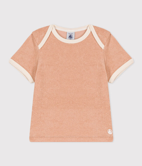 Tee-shirt manches courtes bébé en bouclette éponge beige VINTAGE