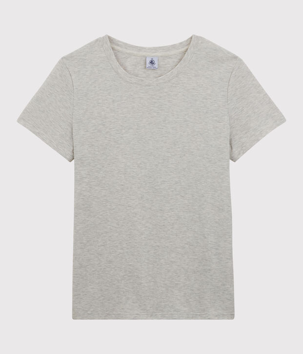 Tee-shirt LE DROIT col rond en coton bio Femme gris chin&eacute; clair