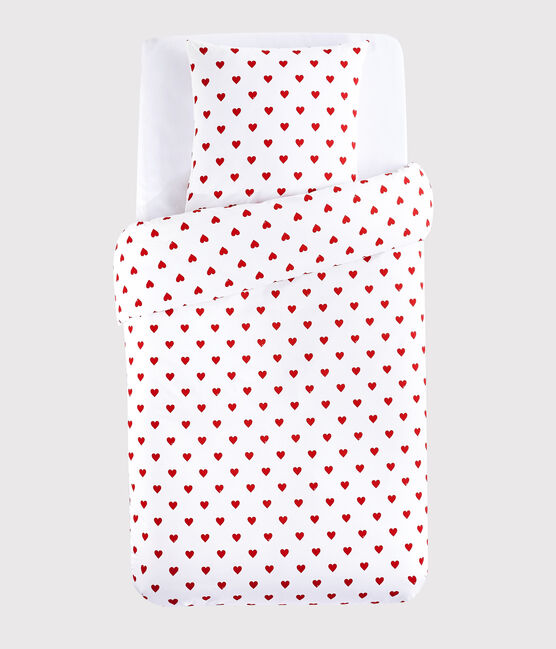 Parure de lit cœur rouge en popeline blanc MARSHMALLOW/rouge TERKUIT