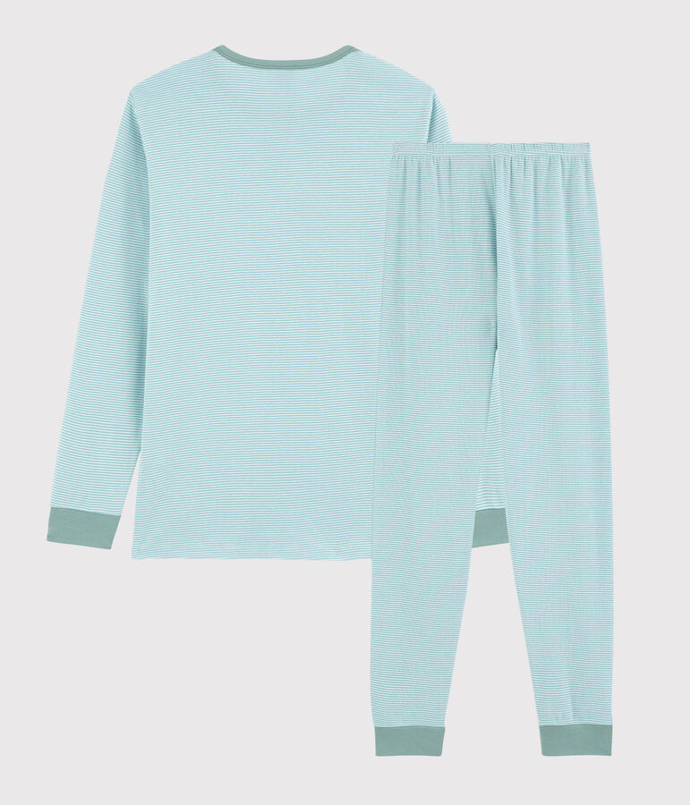Pyjama ray&eacute; bleu mixte en c&ocirc;te bleu/blanc