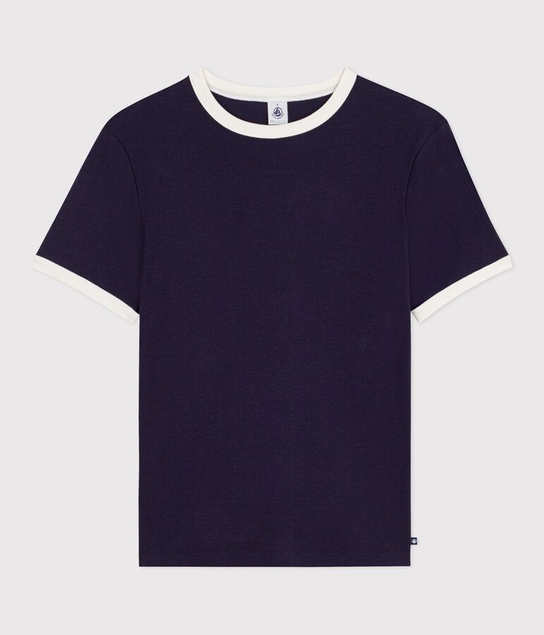 Tee-shirt femme en coton manches courtes uni bleu