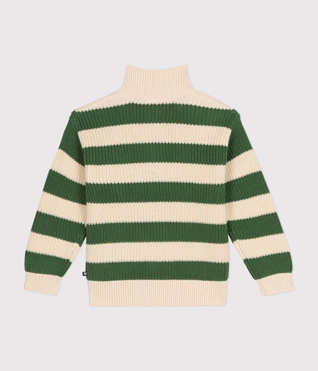 Pull col camionneur en coton enfant gar&ccedil;on vert/&eacute;cru