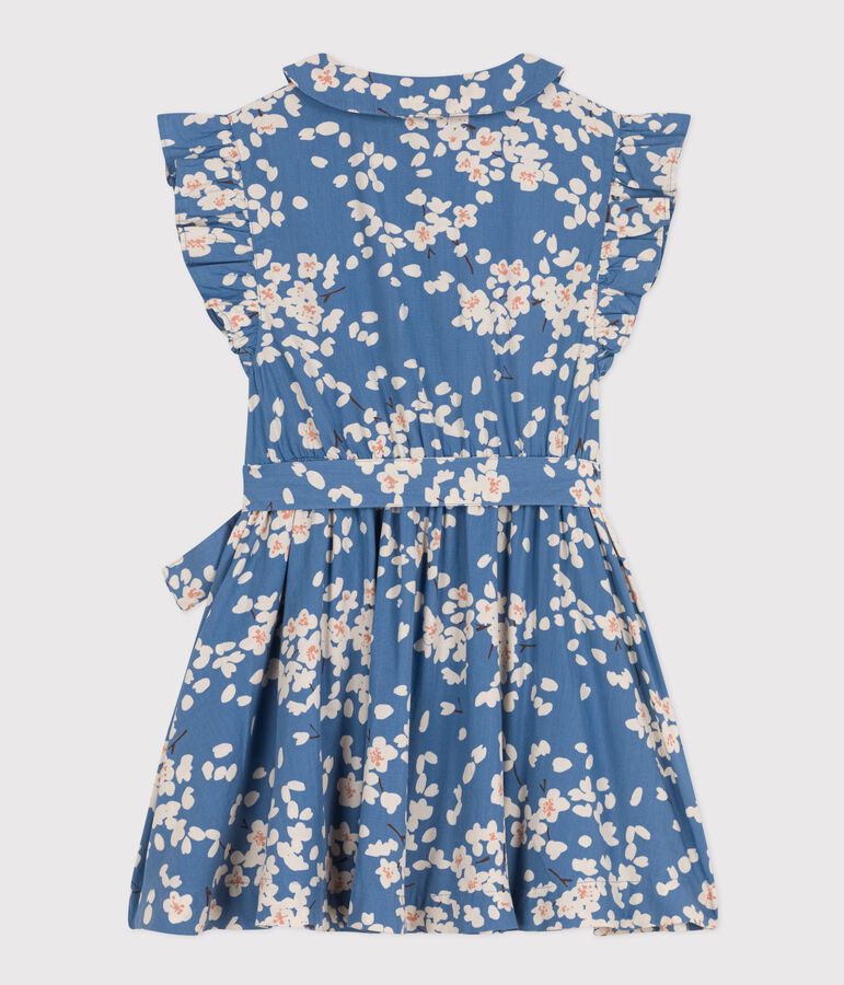 Robe imprim&eacute;e sans manche en popeline enfant fille bleu/multicouleur