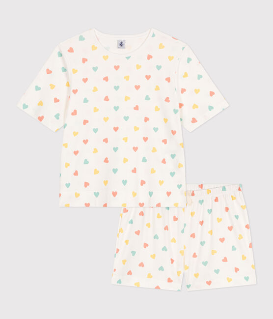 Pyjama short femme en coton imprimé cœurs blanc MARSHMALLOW/blanc MULTICO
