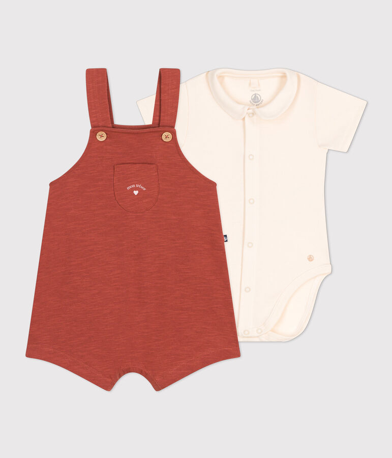 Ensemble salopette en jersey flamm&eacute; b&eacute;b&eacute; marron FAMEUX