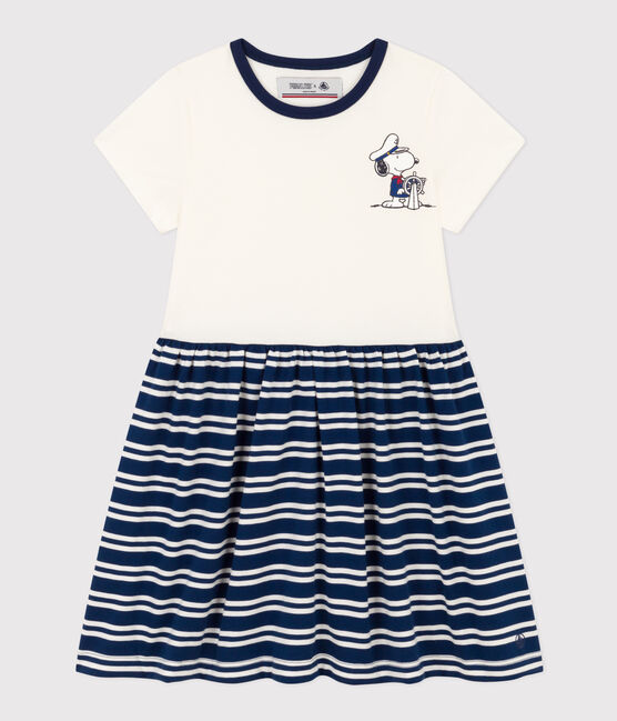 Robe manches courtes en coton enfant fille bleu MEDIEVAL/blanc MARSHMALLOW