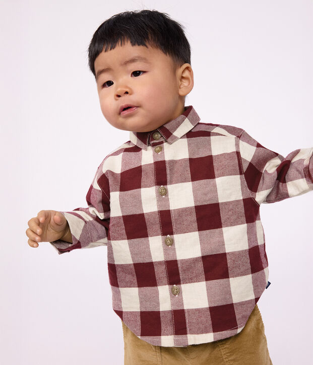 Chemise b&eacute;b&eacute; en flanelle &agrave; carreaux marron/beige