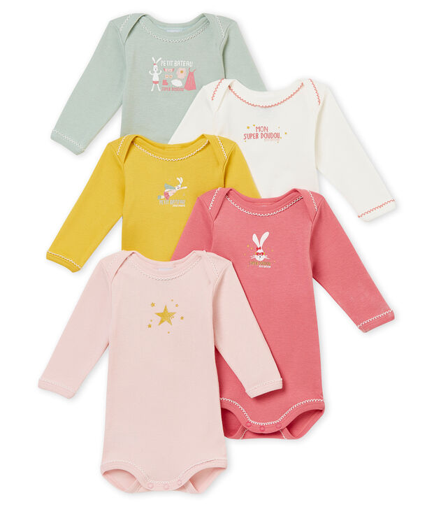 Lot de 5 bodies manches longues b&eacute;b&eacute; fille multicouleur