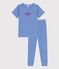 Pyjama manches courtes à rayures en coton enfant bleu PERSE/blanc MARSHMALLOW